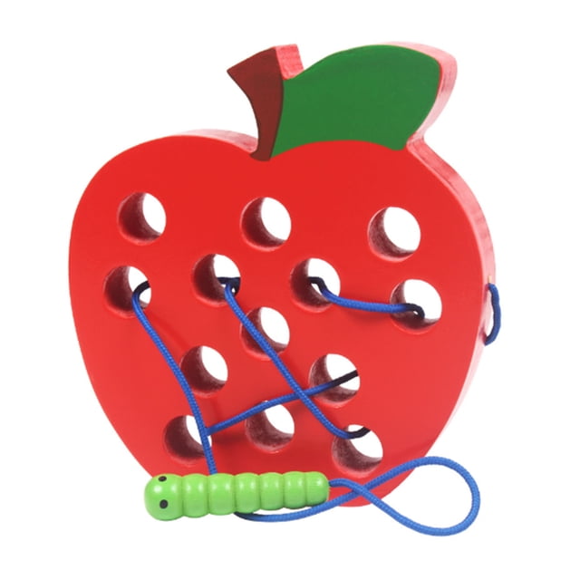Wooden Lacing Threading Toy, Eating Fruit Threading Creative Design for Children Aged 1 To 2 ,Watermelon,Pineapple,Strawberry