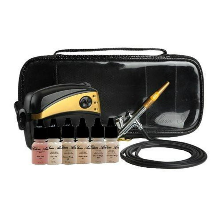 Glam Air Airbrush Makeup Machine System with 5 Tan Sattin Shades of  Foundation and Airbrush Blush light 