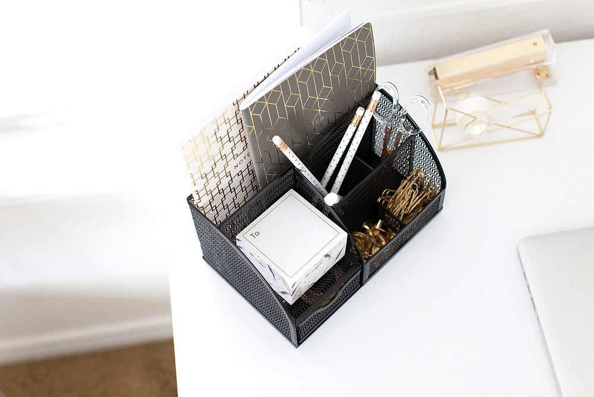 Designer Metal Desk Organizer - Metal with Black Finish - Desk Accessories - Unique Metal Mesh Design - Storage for Paper and Office Supplies