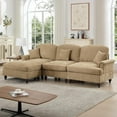 thumbnail image 6 of Modular L Shaped Sectional Couch with Ottoman, Chaise Lounge Sofa with Removable Ruffles Pleats Skirts, 3-Seat Deep Seat Sofa for Living Room, Light Coffee, 6 of 7