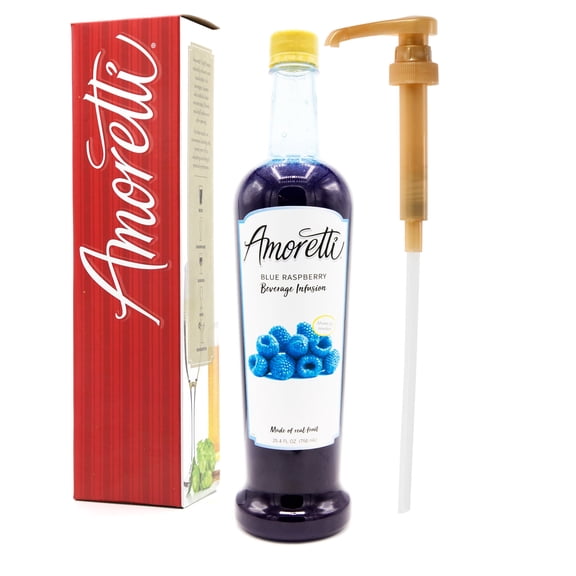 Amoretti - Blue Raspberry Beverage Infusion, 94 Servings Per Bottle (750 ml) - Drink Mix & Water Enhancer with Pump for Flavoring Cocktails, Waters, Teas, and other Beverages, Preservative Free