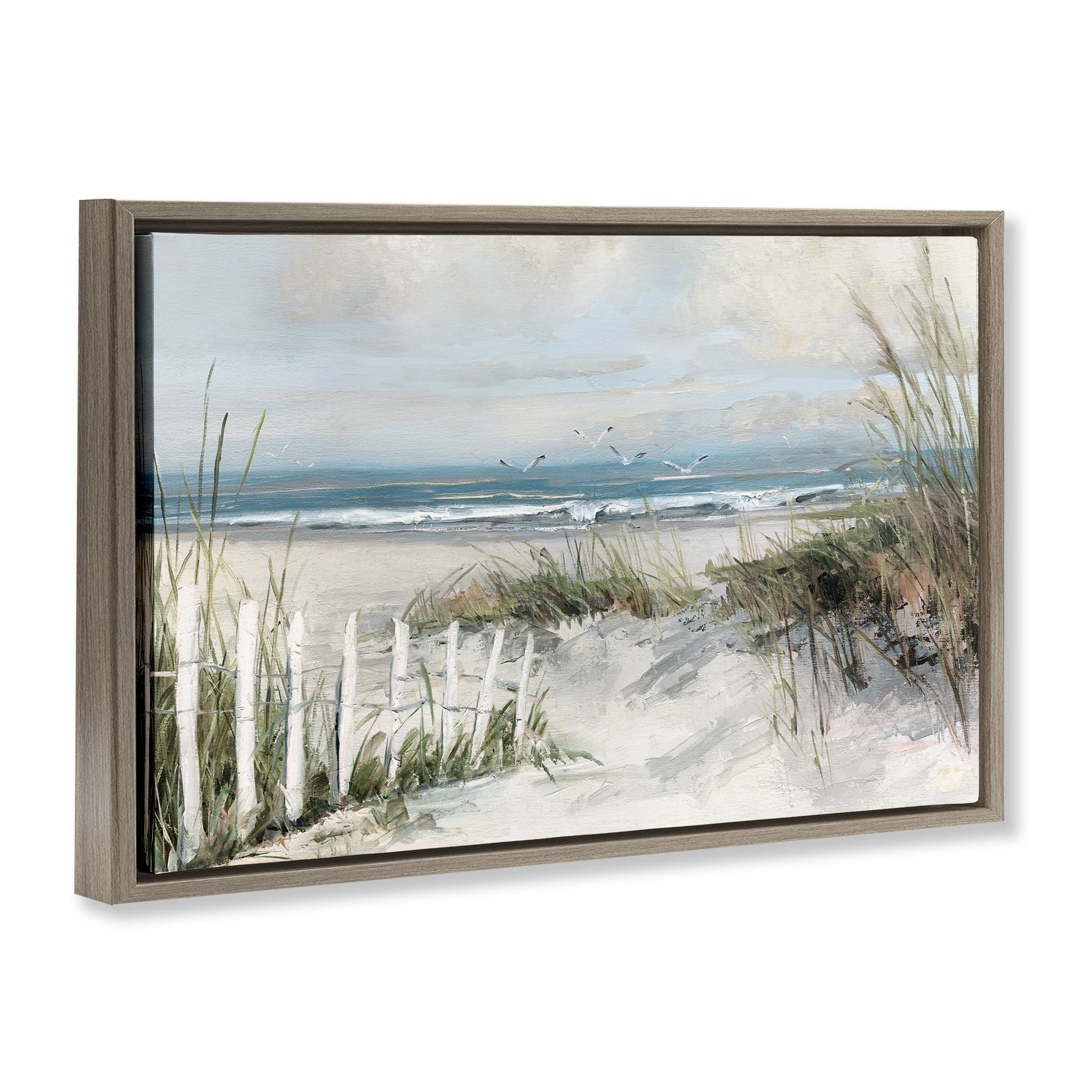 Stupell Industries Dunes With Weathered Fence Brown Framed Floater Canvas Wall Art, design by Sally Swatland