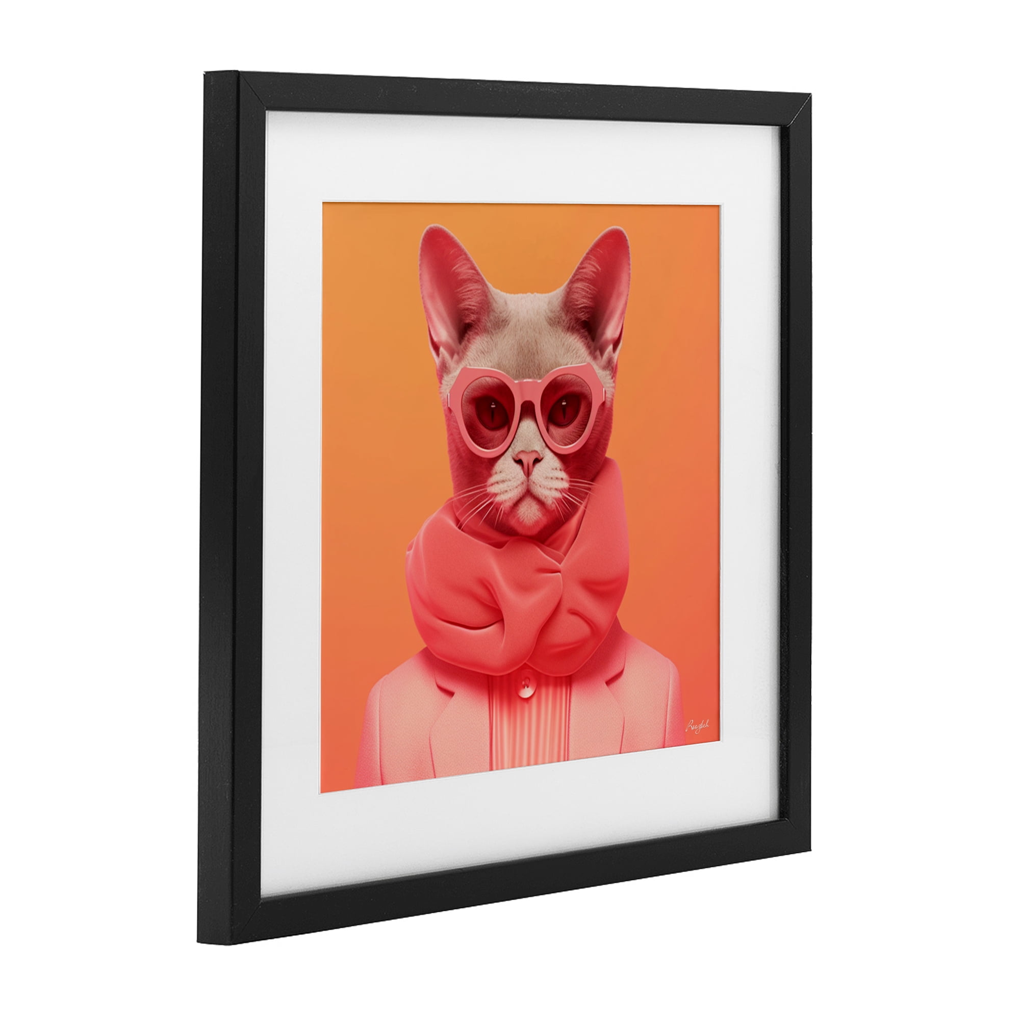 Stupell Industries Retro Glasses Cat on Orange Black Framed Print Under Glass, design by Roozbeh