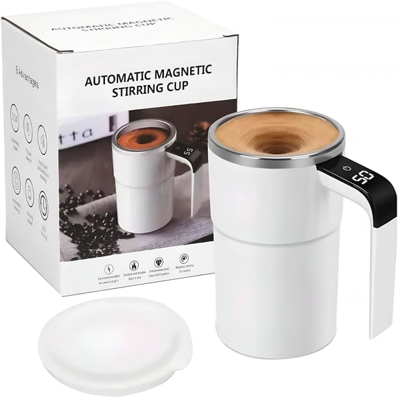 ACDANC Rechargeable Self Stirring Mug - 380Ml Electric Smart Magnetic Mixing Coffee Cup with Lid and Temp Display,Travel Automatic Leakproof Stirrer Cups for Brewing Coffee,Milk,Cocoa,Etc.