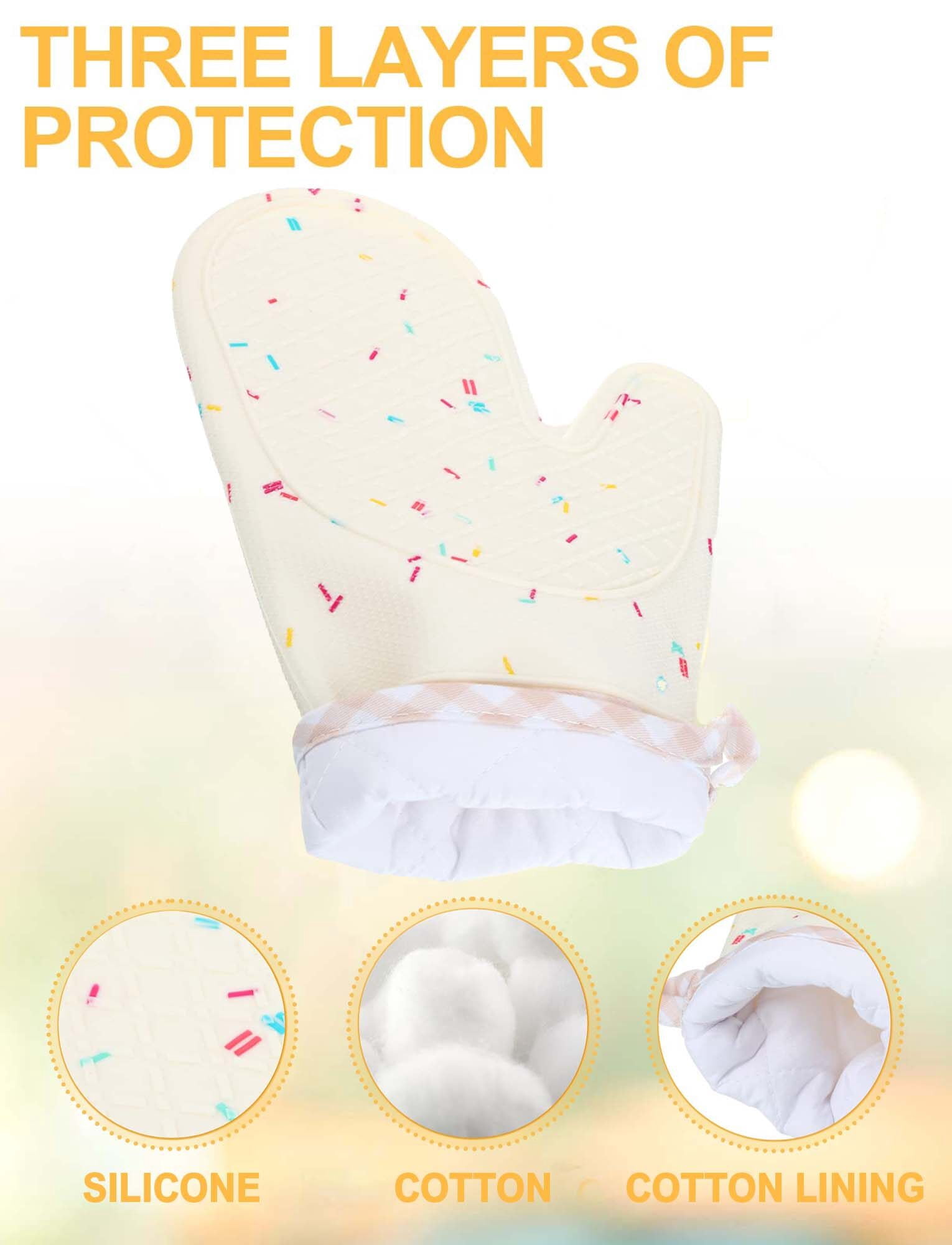FEOYA Kitchen Oven Mitts Silicone Oven Mitten Round Pot-Holder 4 Pcs Heat-Resistant 500°F Washable Non-Slip Surface Soft Cotton Oven Gloves for Baking Cooking Grilling