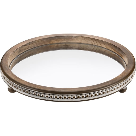 Wooden Serving Tray, Small Beaded Coffee Table Tray Decor, Mirror Round Decorative Tray for Coffee Table, Dining Room Table Entryway and Living Room Table, TR700