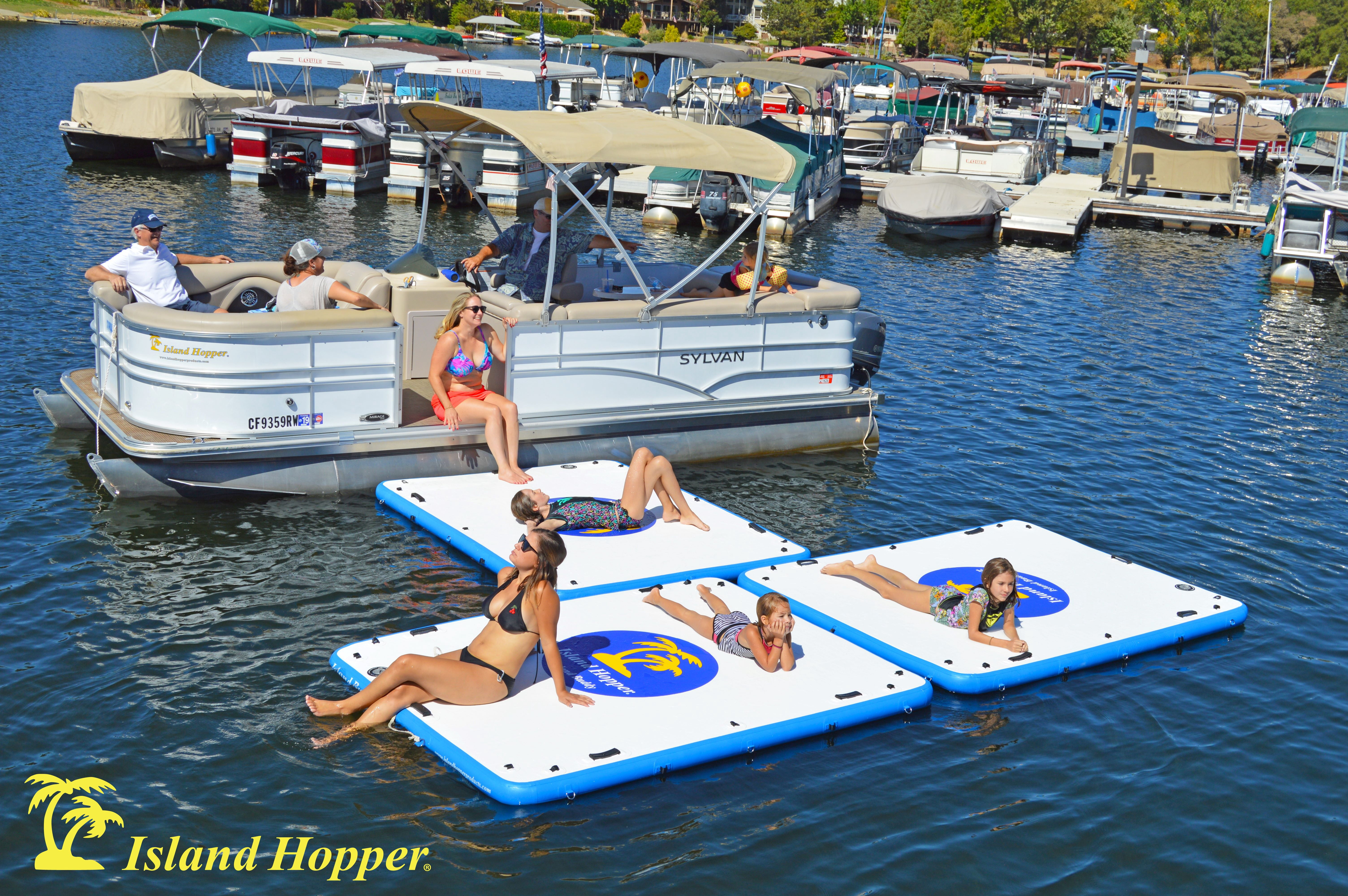Island Buddy 8 Inflatable Water Platform and Dock Heavy Duty Buoyant Floating Deck with Dual Action Pump