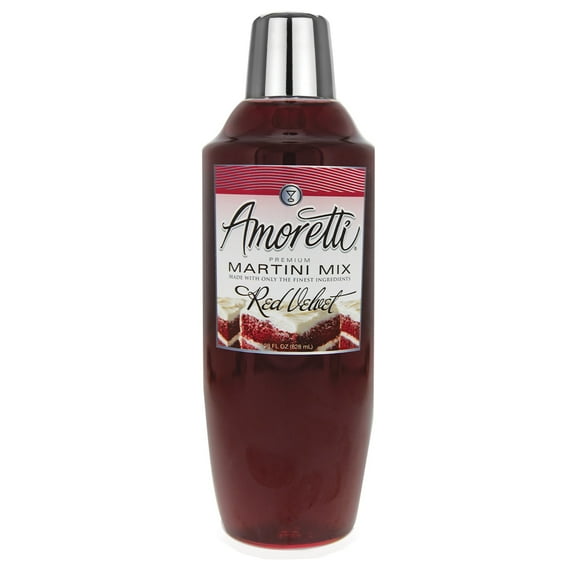 Amoretti - Premium Red Velvet Martini Mix - 7 Servings Per Bottle (28 oz), Made with Real Fruit, Gluten Free, Vegan, Kosher, Easy to Use