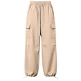 thumbnail image 4 of CaComMARK PI Parachute Pants for Women Baggy Elastic Waisted Lightweight Cargo Pants Adjustable Cuffs Hiking Joggers with Pockets Khaki, 4 of 5