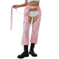 thumbnail image 4 of Women Rave Chaps Buckles Bottomless Pants High Waist Wide Leg Belted Cargo Trousers, 4 of 9