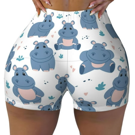 Workout Shorts Women  Cute Hippos Biker Shorts for Women Running Gym Spandex Shorts Tummy Control