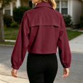 thumbnail image 3 of Womens Cropped Jacket Zip Up Lightweight Bomber Jacket Utility Anorak Coat With Pockets (Red XL), 3 of 5