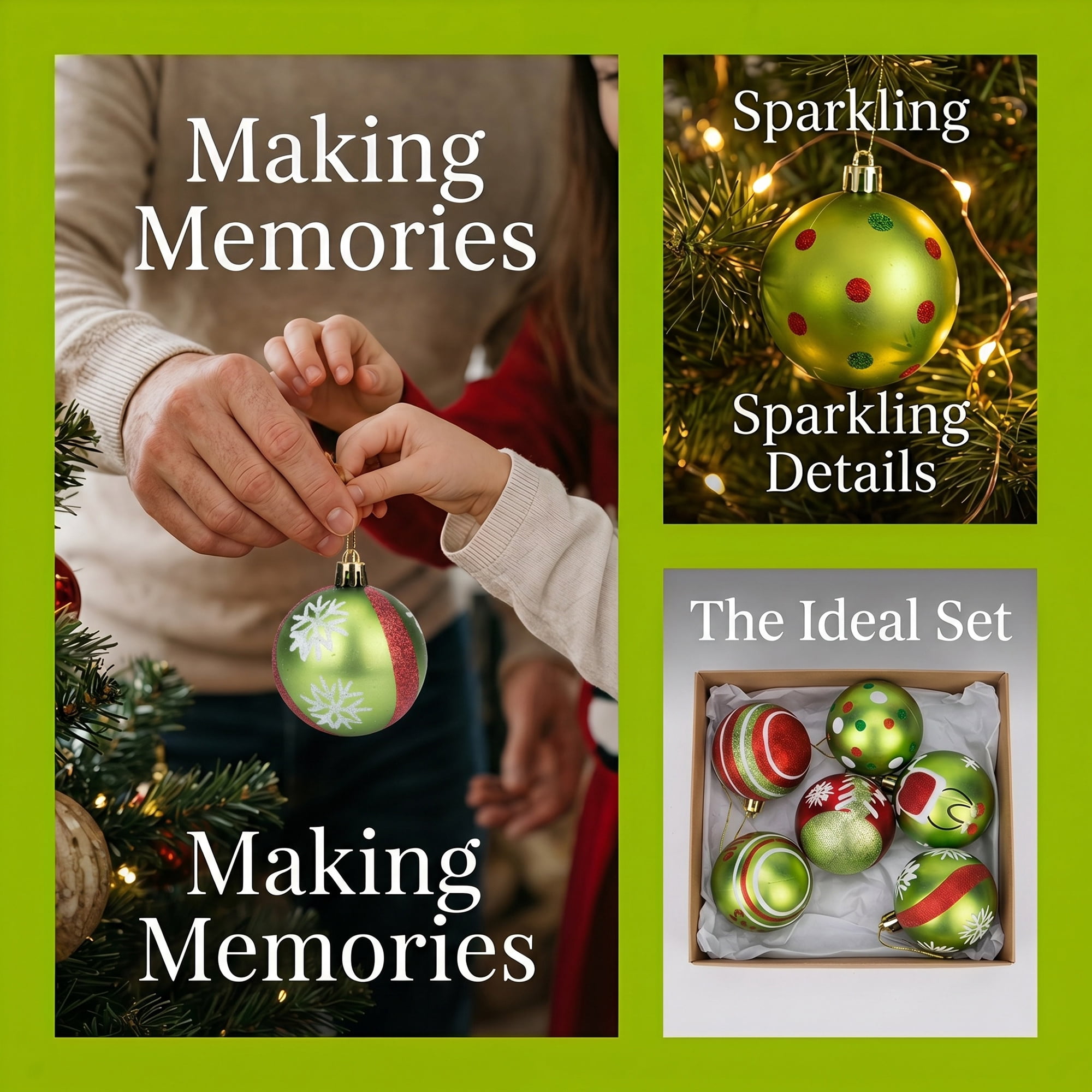 Unique Bargains 6Pcs Handpainted Christmas Painted Sphere Tree Ornaments Green 2.4"