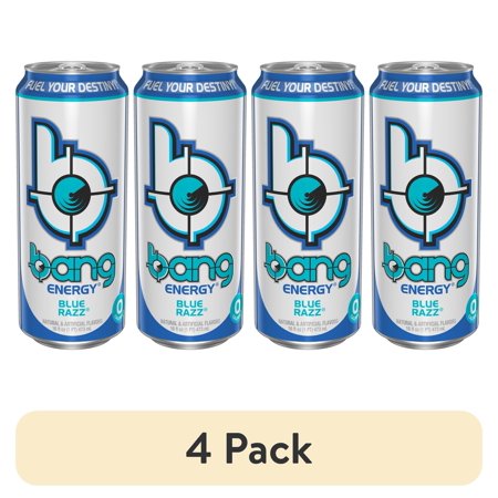 (4 pack) BANG Energy Drink, Blue Razz, 16 fl oz, Can