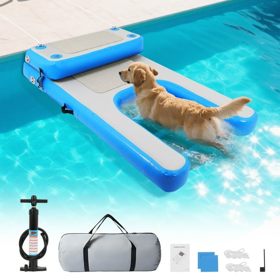 Inflatable Elevated Dog Water Ramp,74.8"x 35.5"Extra Large Boat Ramp,Elevated Dog Swim Platform with Booster Step for Large Pets Up to 200lbs Climb Out of Water