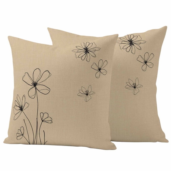Black Khaki Outdoor Waterproof Pillow Covers, Spring Flora Decorative Square Throw Pillowcase Sofa Cushion Sham for Patio/Couch/Chair, 20"x20" 2 Pack
