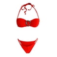 thumbnail image 4 of Trajes de baño para mujer, Trajes de baño para mujer, Traje de baño bikini de tirantes sin espalda de color liso para mujer, Conjunto de bikini con bloques de color y hombros descubiertos, Traje de ba, 4 of 6