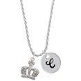 thumbnail image 1 of Delight Jewelry Silvertone Crown with AB Crystal Silvertone Script Initial Disc - C - Charm Necklace, 20"+3", 1 of 4