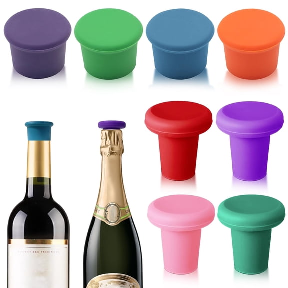 Deally 8 PCS MultiColor Silicone Wine Stoppers - Reusable Sparkling Champagne Corks, Sealed Beverages Beer Bottle Caps, Keeps Wine Fresh