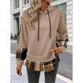 thumbnail image 6 of Antqov Hoodies for Women, Pullover Patchwork Checkered Drawstring Oversized Sweatshirts, Outdoor Comfortable Trendy Sports Tops, 6 of 8