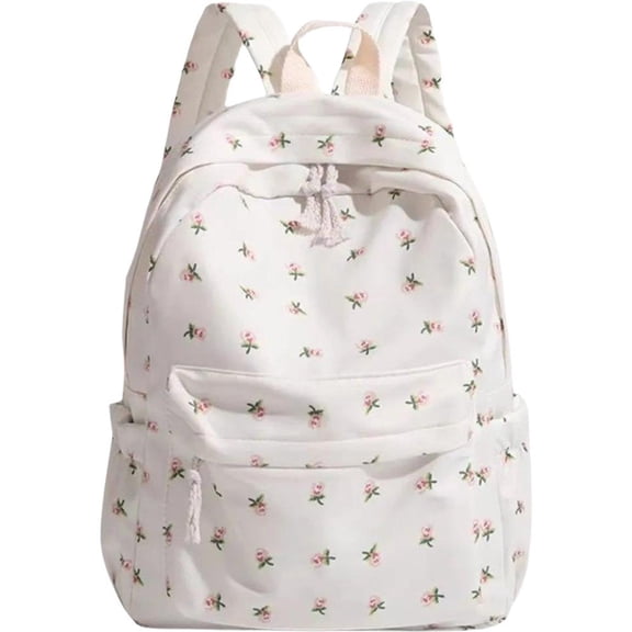 Jiibva Cute Floral Aesthetic Backpack Korean Preppy Backpack Nylon Rucksack Casual Anvas Backpacks Women'S Rucksack Suitable