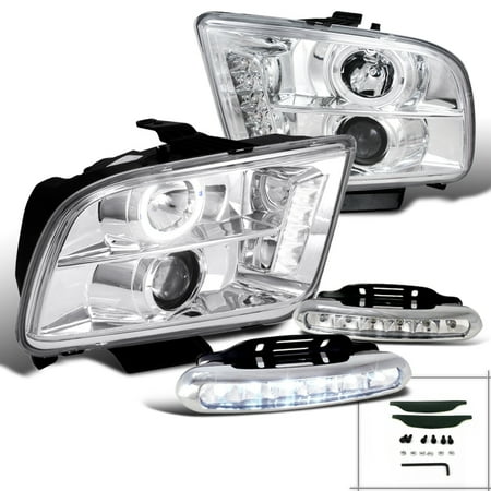- Spec-D Tuning 2005-2009 Ford Mustang Chrome Halo Projector Headlights + Led Bumper Fog Lamps (Left + Right) 05 06 07 08 09