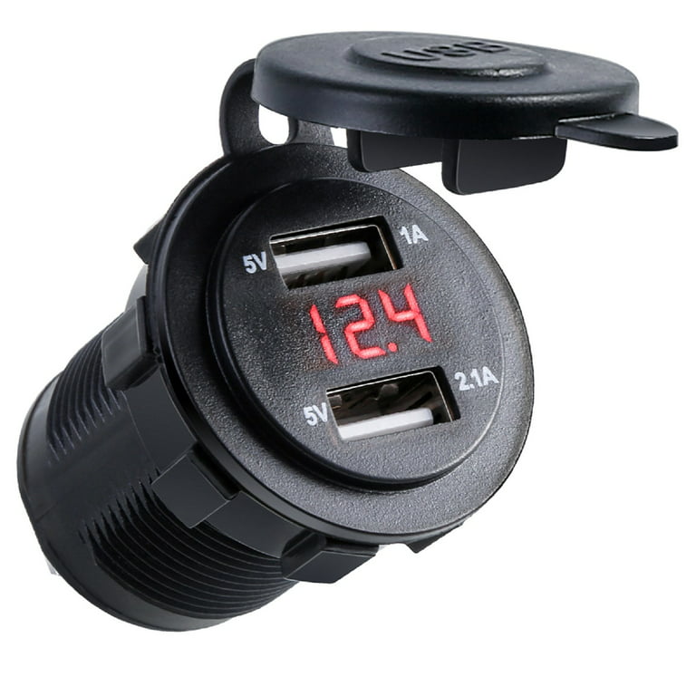 weekend professionel korn 12V/24 Dual USB Port Car Cigarette Lighter Socket Plug LED Voltmeter  Waterproof - Walmart.com