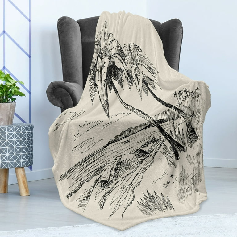 L　WDS PALM TREE (PATTERN) FLEECE FLZP PA Palm Tree Soft Flannel Fleece Blanket, Sketch of Coconut Palm Tree