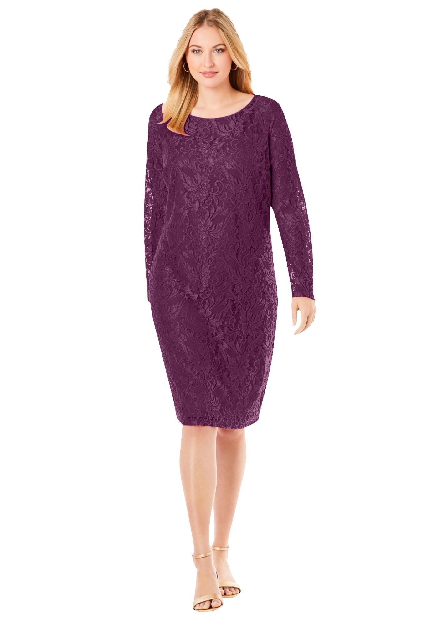 Jessica London Women's Plus Size Lace Shift Dress - 16, Dark Berry Purple -  Walmart.com