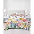 thumbnail image 2 of Quilts Full Size Bedding Set, Watercolor Floral Lightweight Quilted Comforter, Spring Tulip Sunflowers Butterfly Soft Reversible Bedspread Coverlet with Pillow Covers for All Season, 78" x 90", 2 of 7