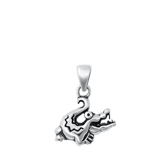Sterling Silver Crocodile Pendant Oxidized Alligator Charm 925 New Jewelry Female Unisex