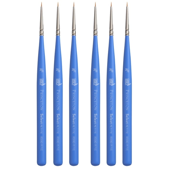 Princeton Select Artiste Round Brush, Synthetic Bristles, Short Handle Mixed Media Paintbrush, Jewel Blue, Size 20/0, Pack of 6