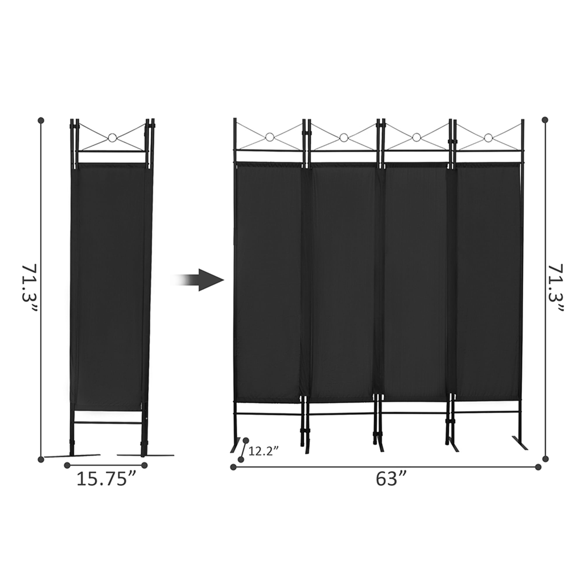 Kadyn 4-Panel Metal Folding Room Divider, 5.94Ft Freestanding Room Screen Partition Privacy Display for Bedroom, Black Kadyn 4-Panel Metal Folding Room Divider, 5.94Ft Freestanding Room Screen Partition Privacy Display for Bedroom, Black