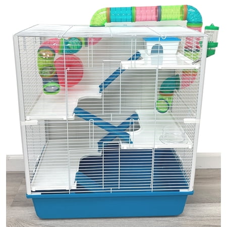 X-LARGE Deluxe 5-Story Easy Setup Sturdy Hamster Palace Mouse Habitat Gerbil House Critters Mice Home Cage with Complete Set of Accessories Expandable and Customizable Crossover Tube Tunnel