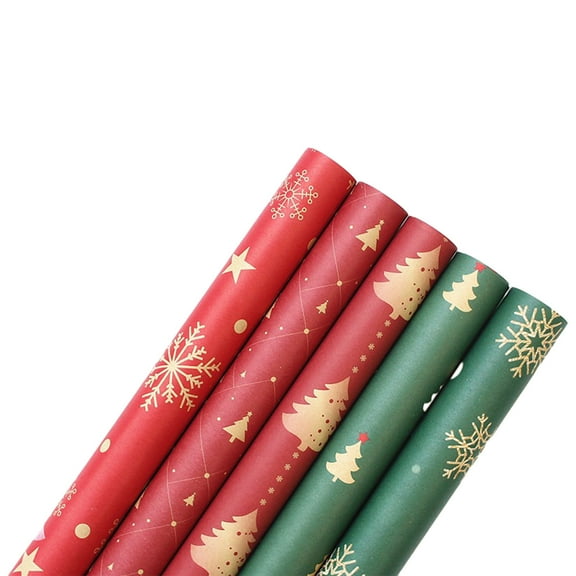 YIKA Folded Christmas Wrapping Paper For Kids Boys Girls Men Women Gifts. Christmas Tree, Snowflakes, Happy New Year Bulking Pack Of 5