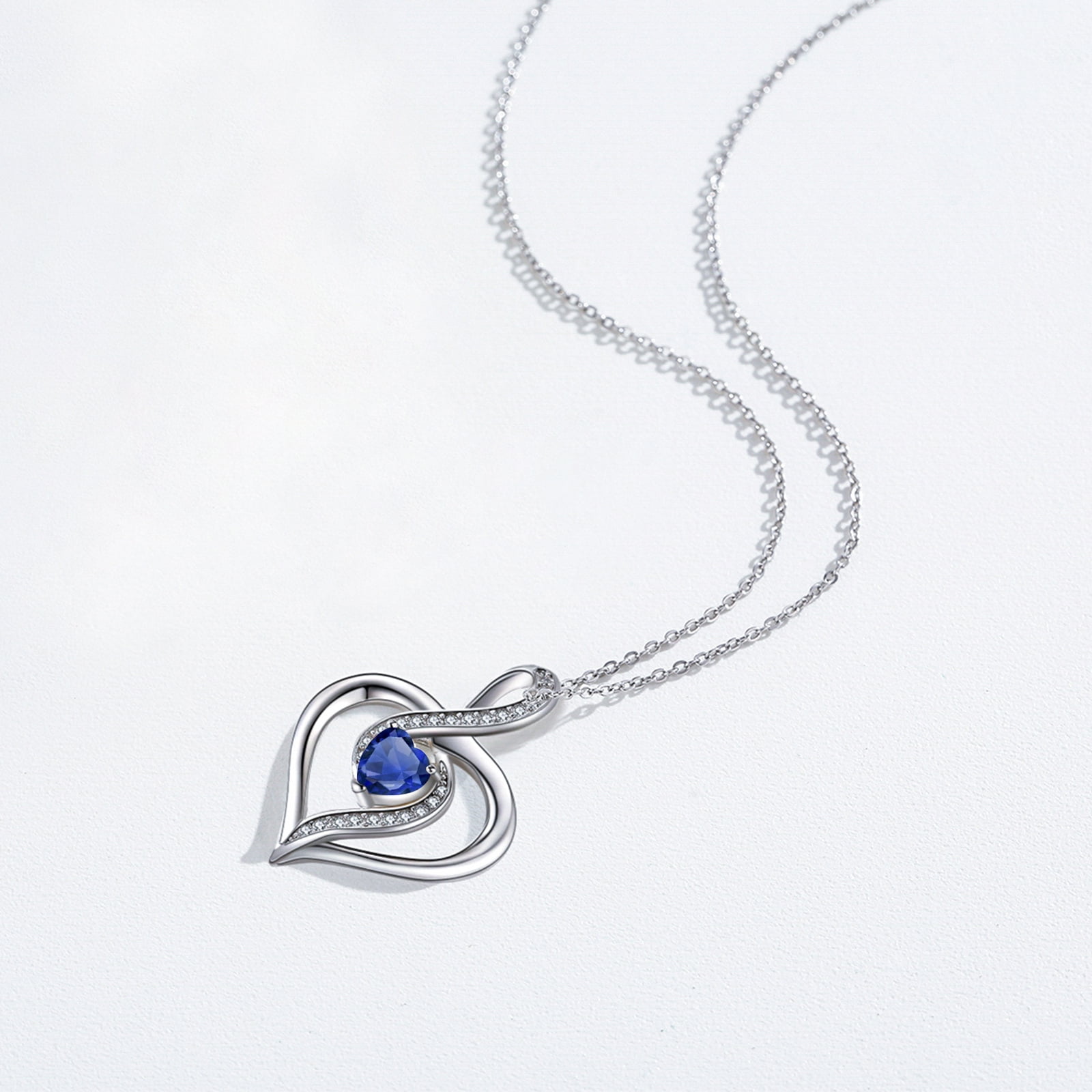 Coachuhhar Heart Necklace 925 Sterling Silver Infinity Birthstone Necklace Love Heart Pendant Necklace Jewelry Birthday Gift for Women