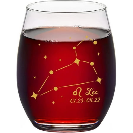 

Leo Stemless Wine Glass Leo Zodiac Gift Constellation Gifts Horoscope Gift Astrology Sign Gift for Men Women Wife Girlfriend Friend BFF Family July August Birthday Wine Glass 15Oz