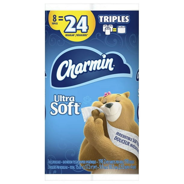 Charmin Papier Toilette Ultra Doux 8 Rouleaux Triples, 198 Feuilles par Rouleau