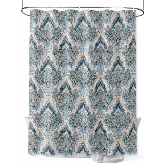 Abstract Vintage Paisley Shower Curtain, Boho Floral Texture Bathroom Decor Curtains Set with Hooks, Blue Waterproof Fabric Home Accessories, Stall 36 X 72 Inch