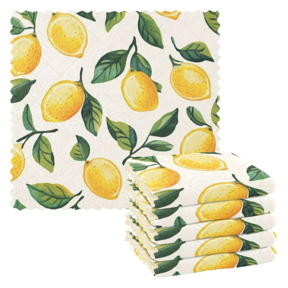 6 Pieces of Kitchen Towels 11x11Inch Kitchen Dish Cloths Kitchen Dish Towels Reuseable Cleaning Cloths Cute Cartoon Lemon