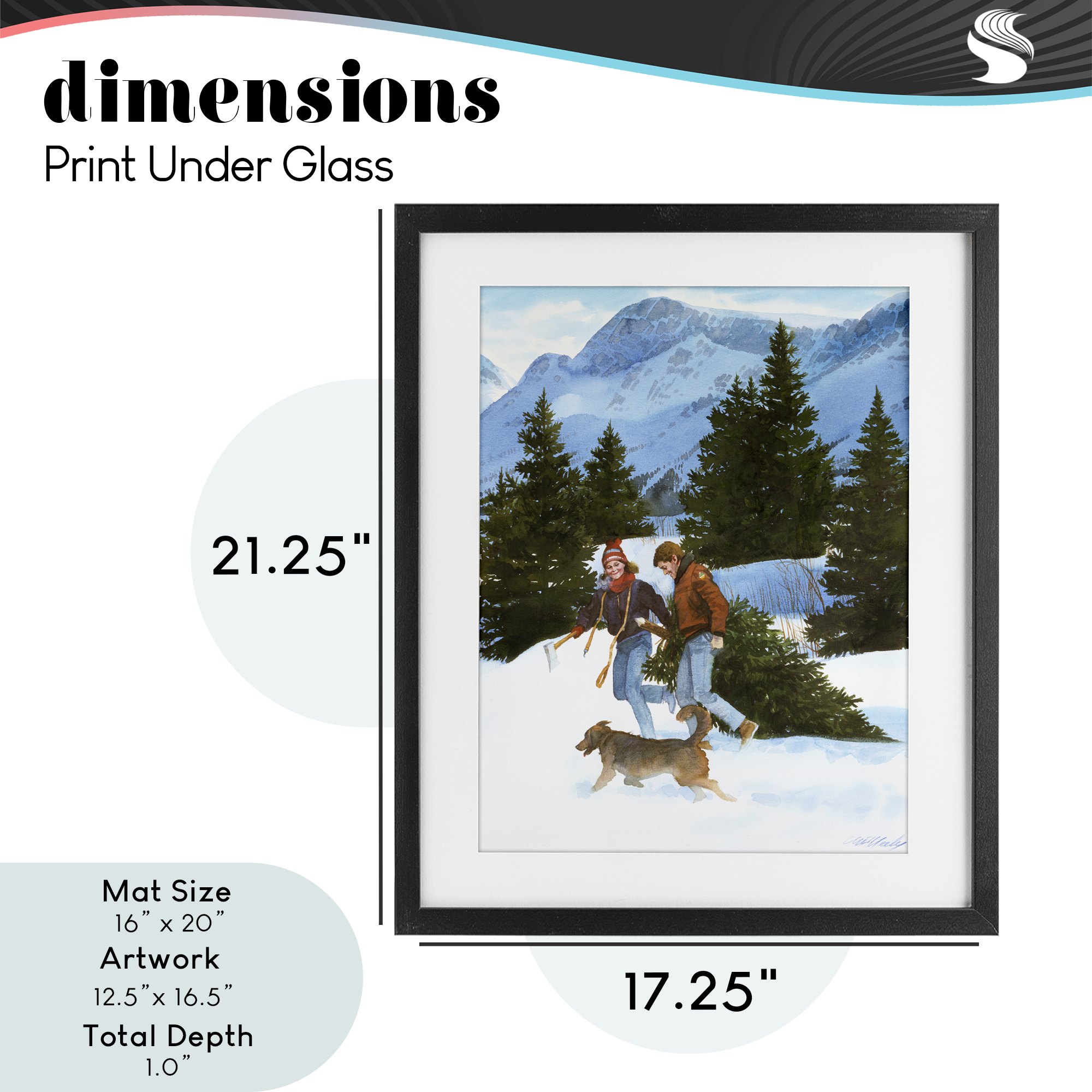 Couple Bringing Home Tree Black Framed Print Under Glass, design by Wind River Studios