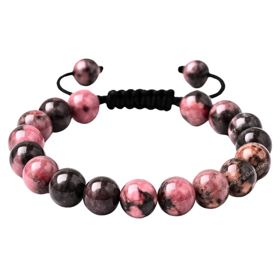 Rhodonite Crystal Bracelet - 8mm Beaded Bracelet and Healing Stones