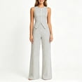 thumbnail image 4 of Women's 2 Piece Business Casual Outfits Striped Button Up Sleeveless Tank Tops with Pants Comfy Set White XL(XL), 4 of 7
