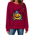 thumbnail image 5 of Inverlee Womens Flaming Jack O Lantern Bat Graphic Long Sleeve Round Neck Sweatshirt Retro Halloween Spooky Loose Fit Pullovers Autumn Festival Soft Basic Tees Fall Festival Daily Outfits Red （S-XXL）, 5 of 6
