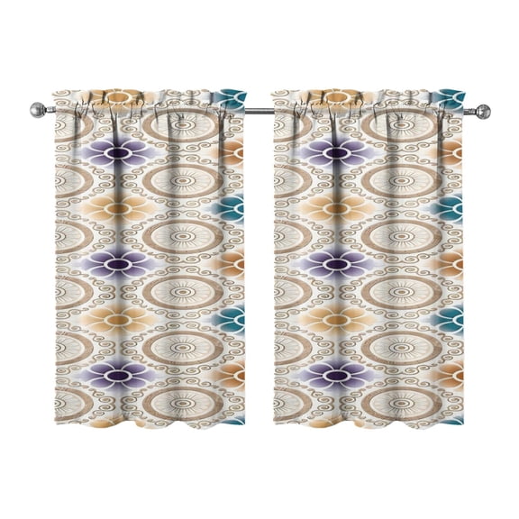 Mandala Design Kitchen Curtains - Vintage Tier Cafe Curtains for Bathroom Living RV Rod Pocket Window Drapes 36 Inch 2 Panels Set 28"x36" Window Treatment Tiers