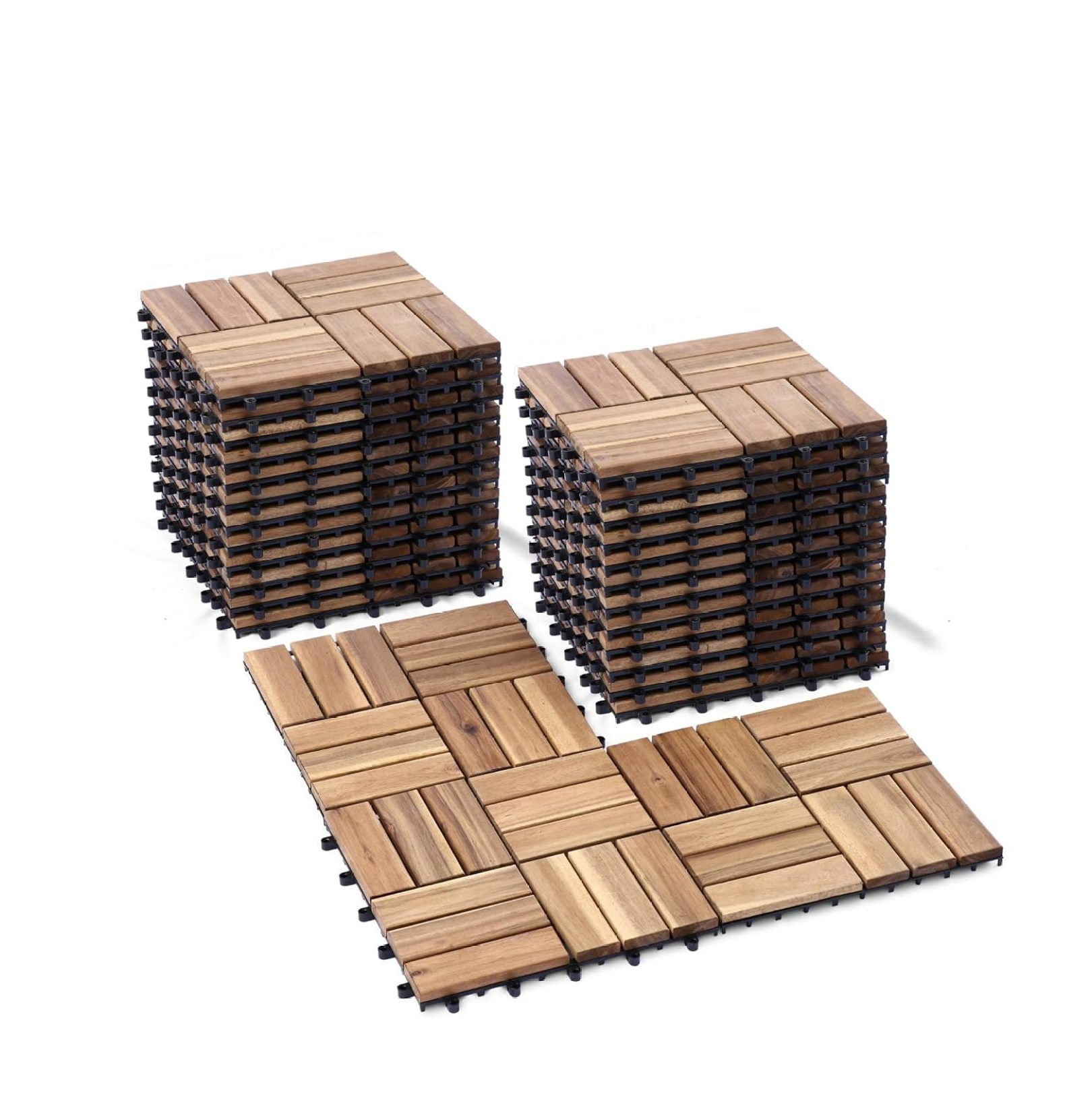 Acacia Wood Flooring Interlocking Deck Tiles for Patio Decor 27 Pcs 12 Slats - Waterproof Indoor & Outdoor Decor - Balcony Garden Decking Tile (11,81 * 11,81 * 0,94 inches)