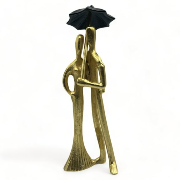 Gold Decorative Metal Aluminum Lover With Umbrella Home Decor Sculpture 5 in x 3 in x 14 in, by 90210 Kitchen and Bath