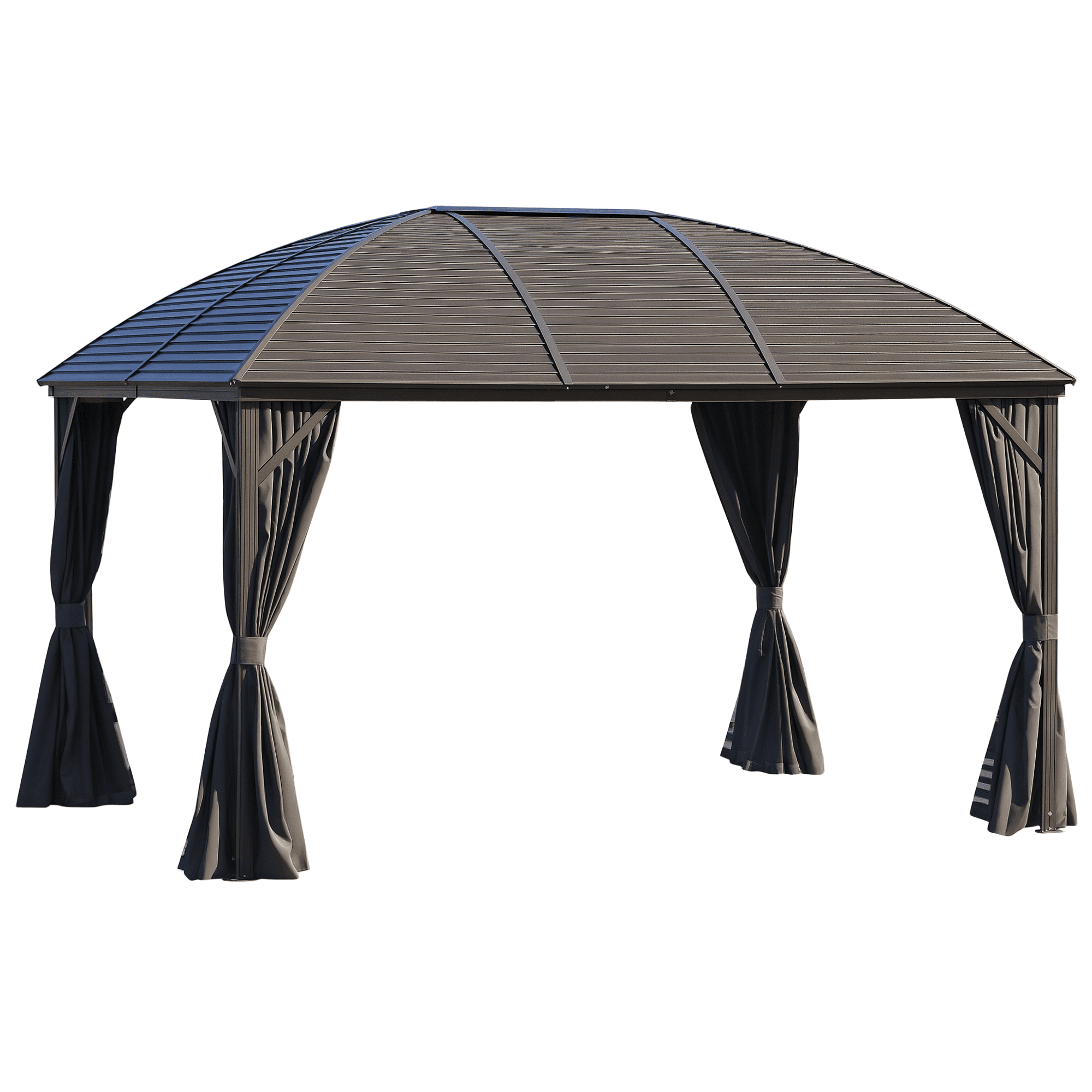 10' x 13' Hardtop Gazebo with Curtains, Netting, Pavilion with Steel Roof Ceiling Hook for Garden Patio, Gray