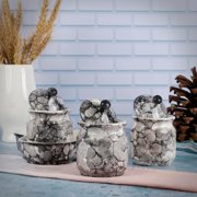 Ceramic Jars with Lid and Holding Tray | Multipurpose Barni for Chutney, Pickle, Spice, Ketchup | Storage Container | Dining Table Container Set(Pack of 3, Grey)