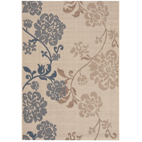 SAFAVIEH Courtyard Cindy Floral Indoor/Outdoor Area Rug, Natural Brown/Blue, 4' x 5'7"